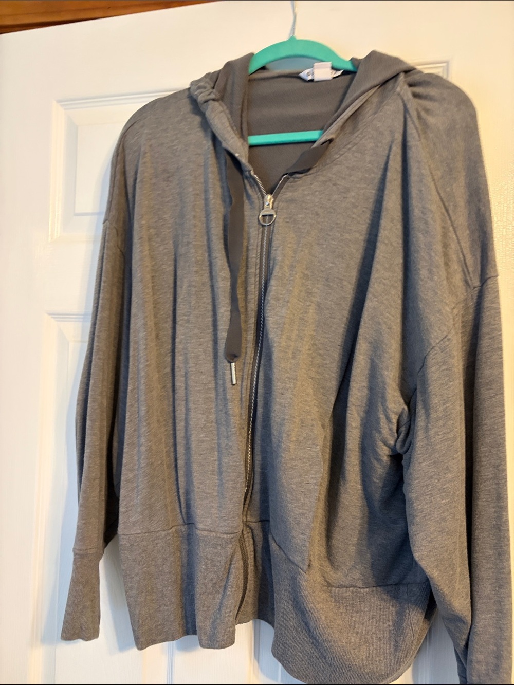 Athleta Gray Hooded Zip Bomber Jacket